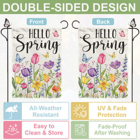 BoopZilla Tulip Hello Spring flag burlap texture adds rustic outdoors charm