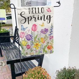 BoopZilla Tulip Hello Spring flag Easter welcome motif reinforces inviting vibe