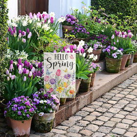 BoopZilla Tulip Hello Spring flag outdoor-ready burlap withstands weather