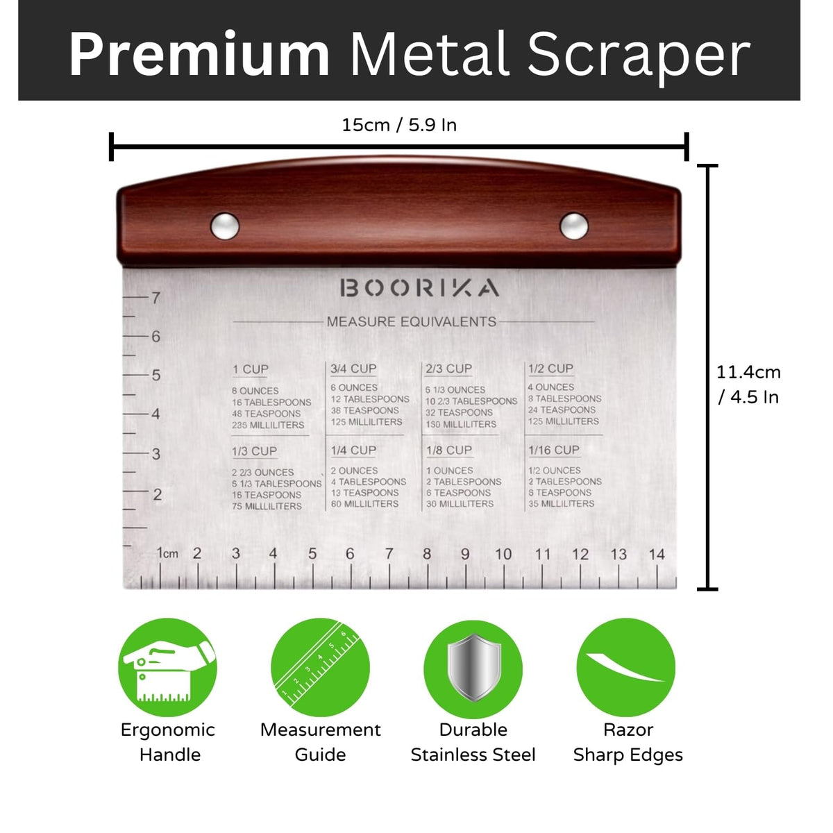 Boorika bench scraper with non-slip handle for secure grip during long bakes