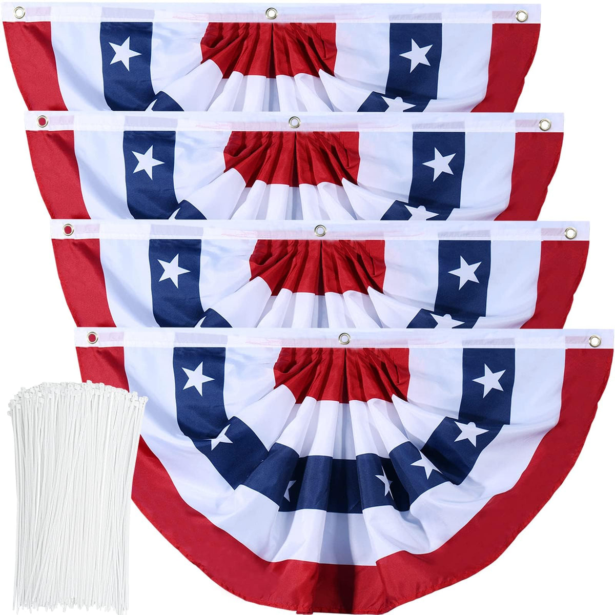 Booson American flag bunting pleated fan 4x2ft for outdoor decor with sun-resilient color