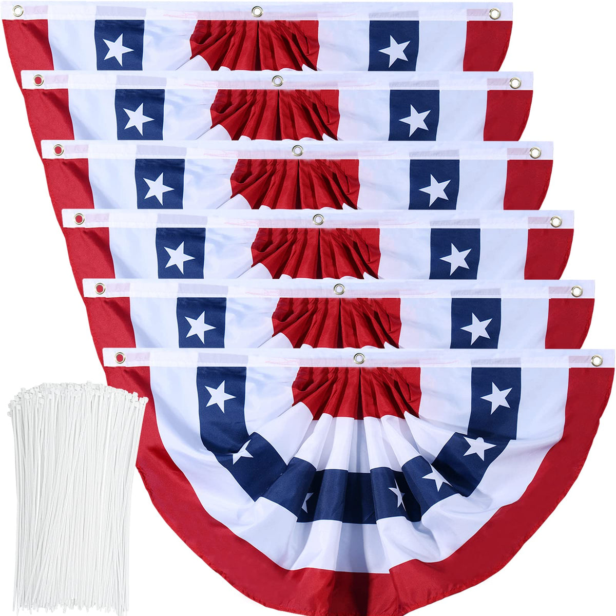 Booson American flag bunting pleated fan flag front view for outdoor porch decoration.