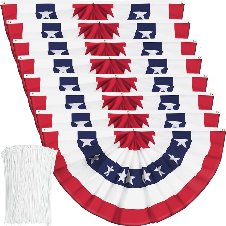 Booson USA pleated fan flag banner with canvas header and brass grommets for outdoor display.