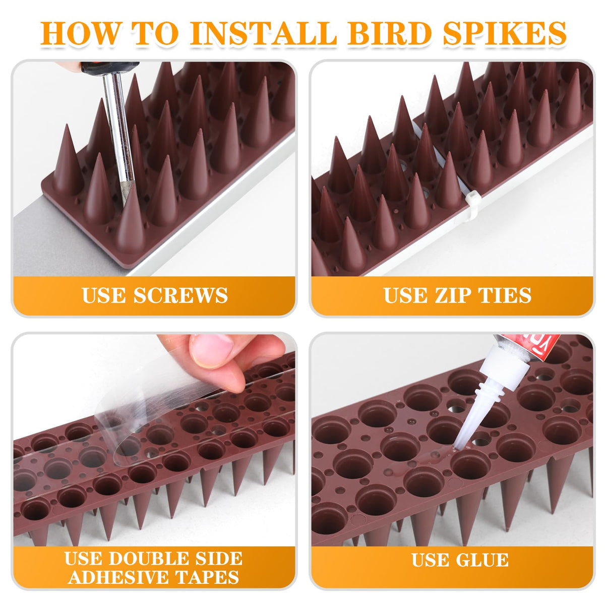 BORHOOD Bird Spikes along gutter line shield eaves from nesting.