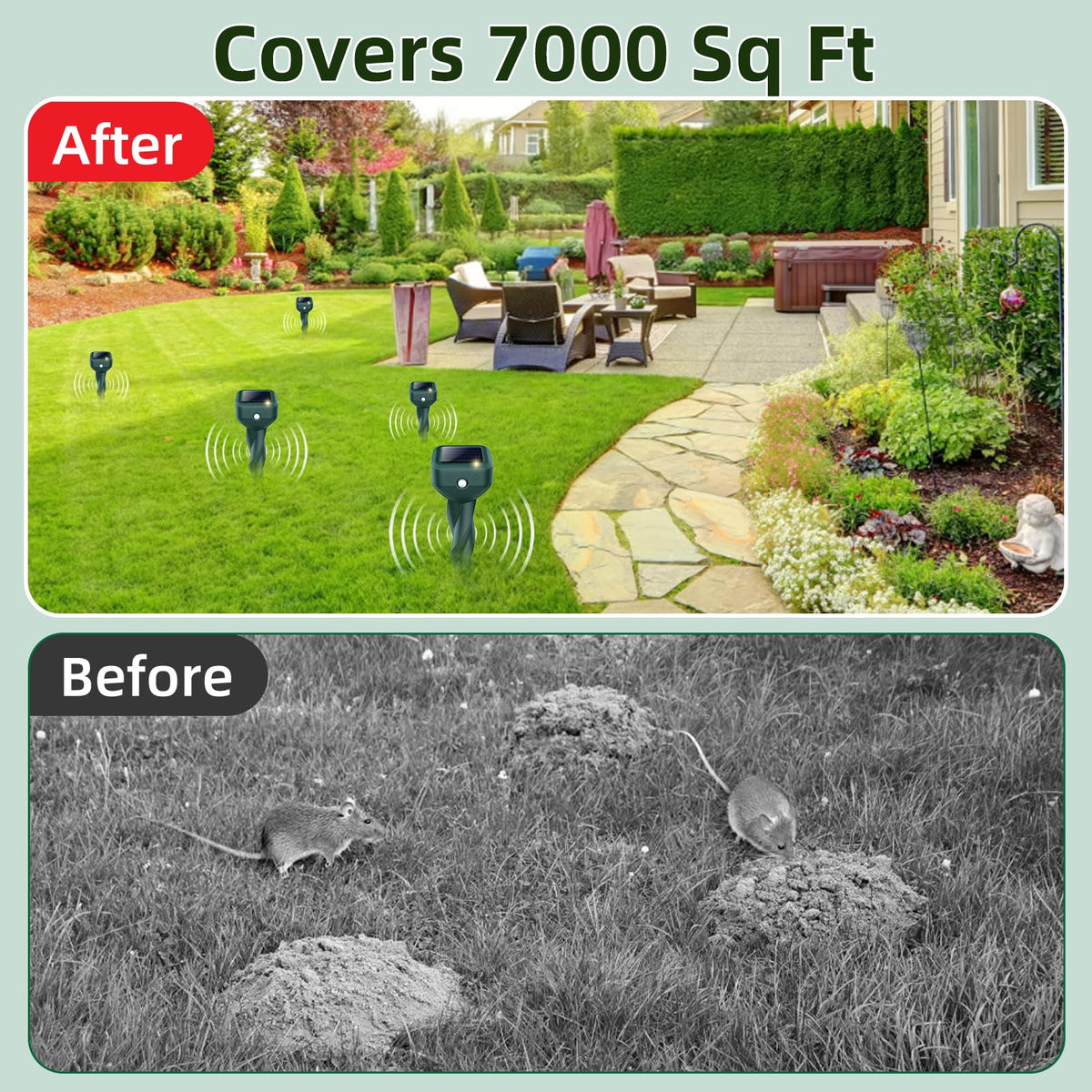 BORHOOD Mole Repellent Solar Stake 4-pack protects large yards and gardens