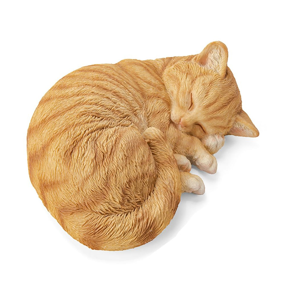 Bositigo sleeping orange tabby cat statue for outdoor garden decor.