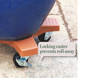 Bosmere plant caddie supporting a heavy pot, showcasing its 500 lb capacity