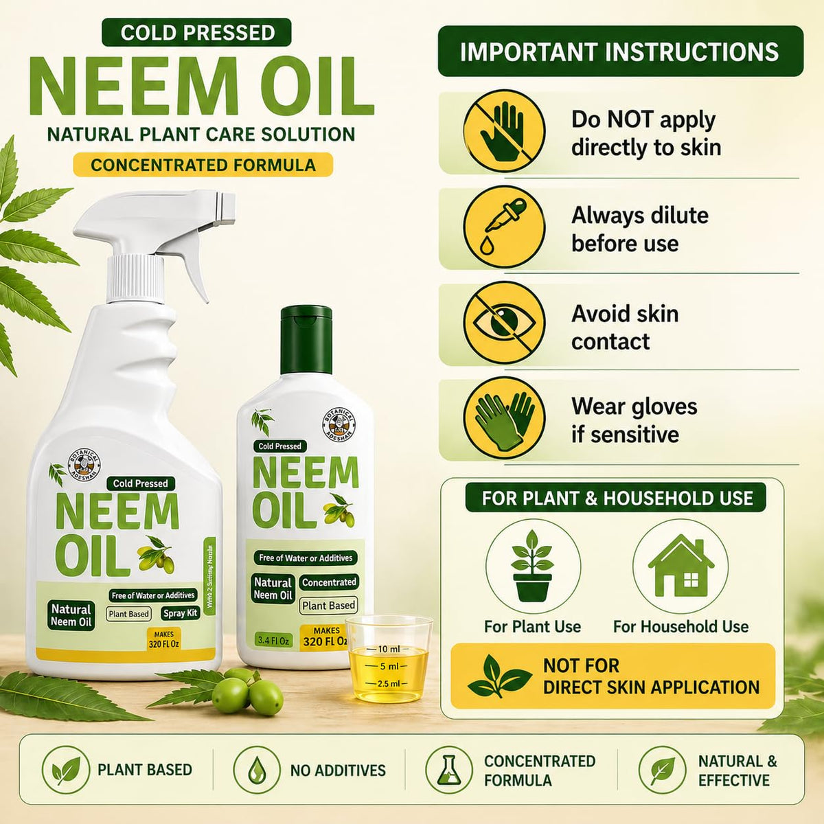 Botanical Tradesman Eco-friendly neem oil spray option with no added diluents.