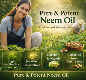 Simple plant-based ingredient concept spotlighted by Neem Oil bottle.