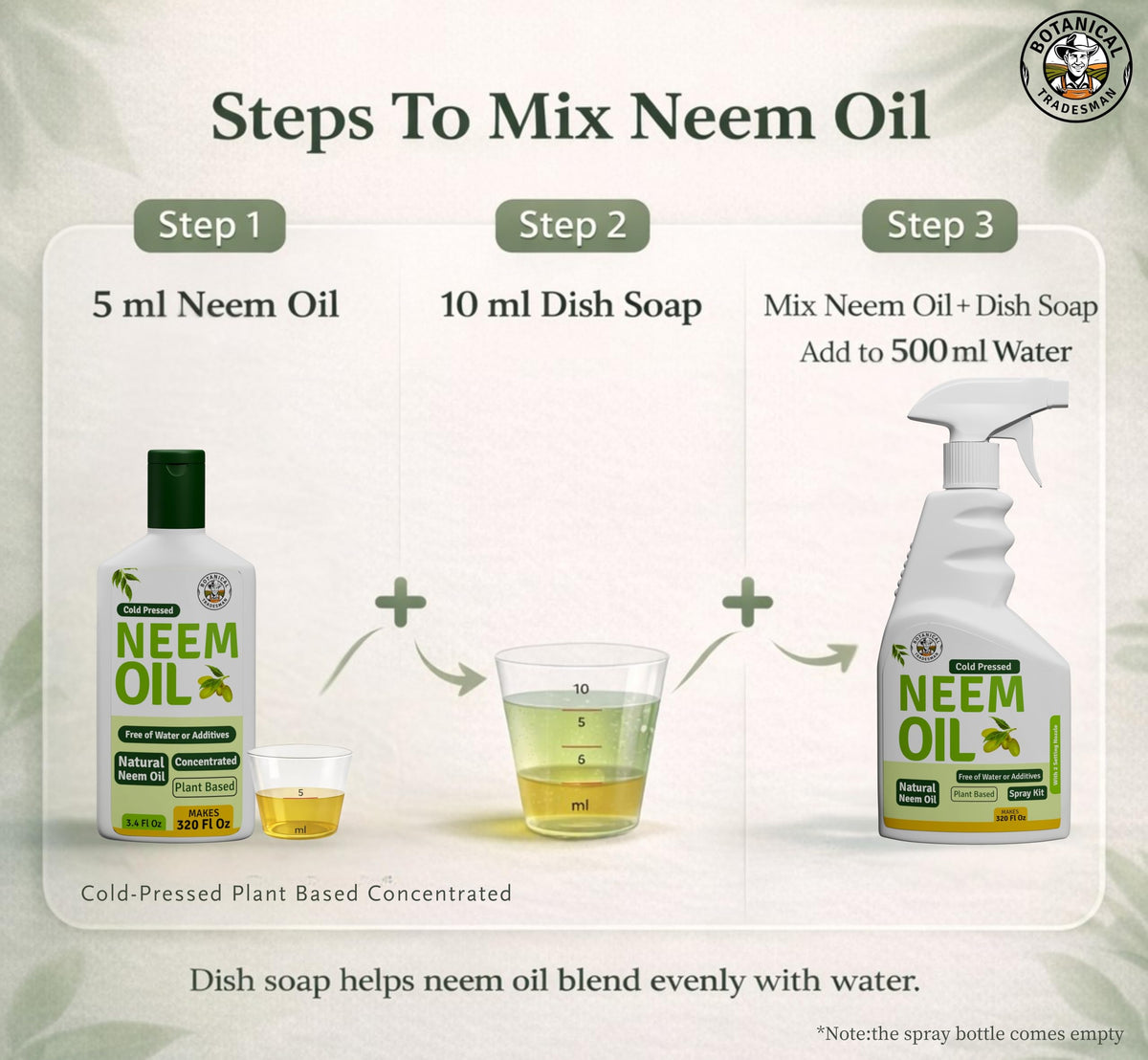 Botanical Tradesman refillable neem oil spray kit with 16 oz bottle.