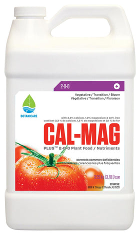 Botanicare Cal-Mag Plus bottle front, supports calcium and magnesium needs for stronger plants.