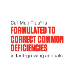 Measuring cup shows Cal-Mag Plus dosing for accurate mix.