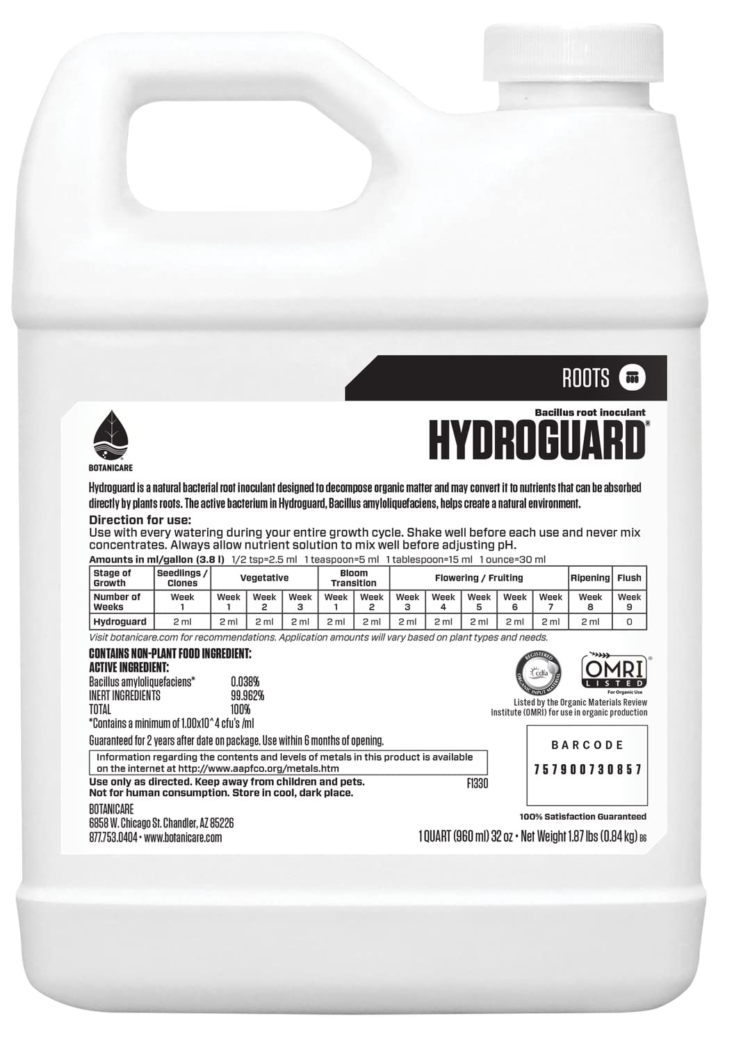 Product label highlights Bacillus amyloliquefaciens for hydroponic nutrient efficiency