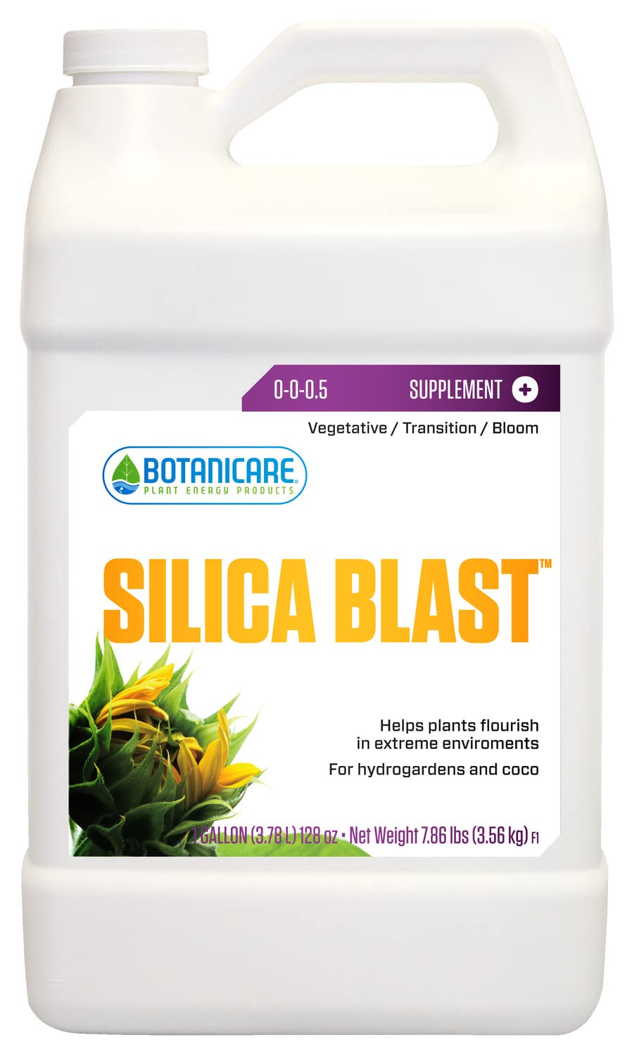 Botanicare Silica Blast bottle label highlights a plant-strengthening formula for sturdier stems.