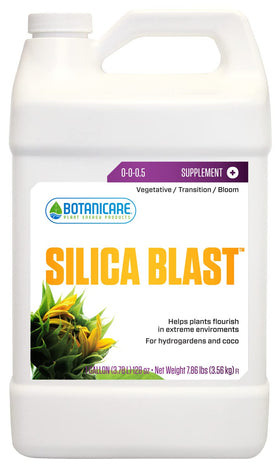 Botanicare Silica Blast bottle label highlights a plant-strengthening formula for sturdier stems.