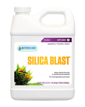 Botanicare Silica Blast bottle shown for soil and hydro garden use to help plants endure heat and drought.