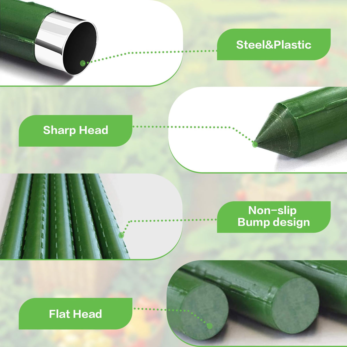 BOTINDO garden stakes sharpened-point ground insertion enables quick setup.