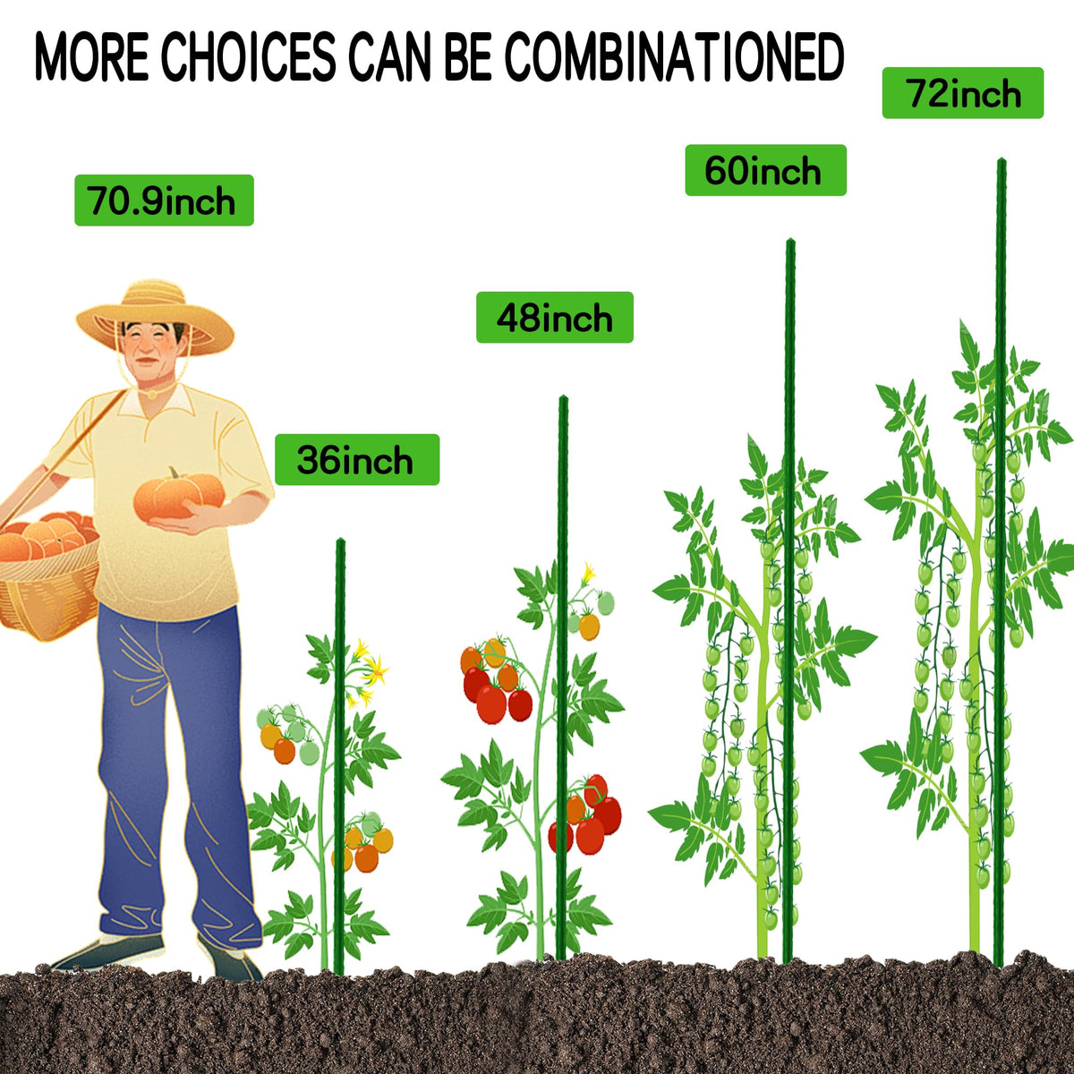 BOTINDO garden stakes support tomatoes and vines for versatile planting.