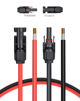 BougeRV 30ft red 10AWG solar extension cable showing polarity color coding for easy setup