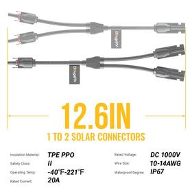 BougeRV connectors compatible with 14-10 AWG solar cables.