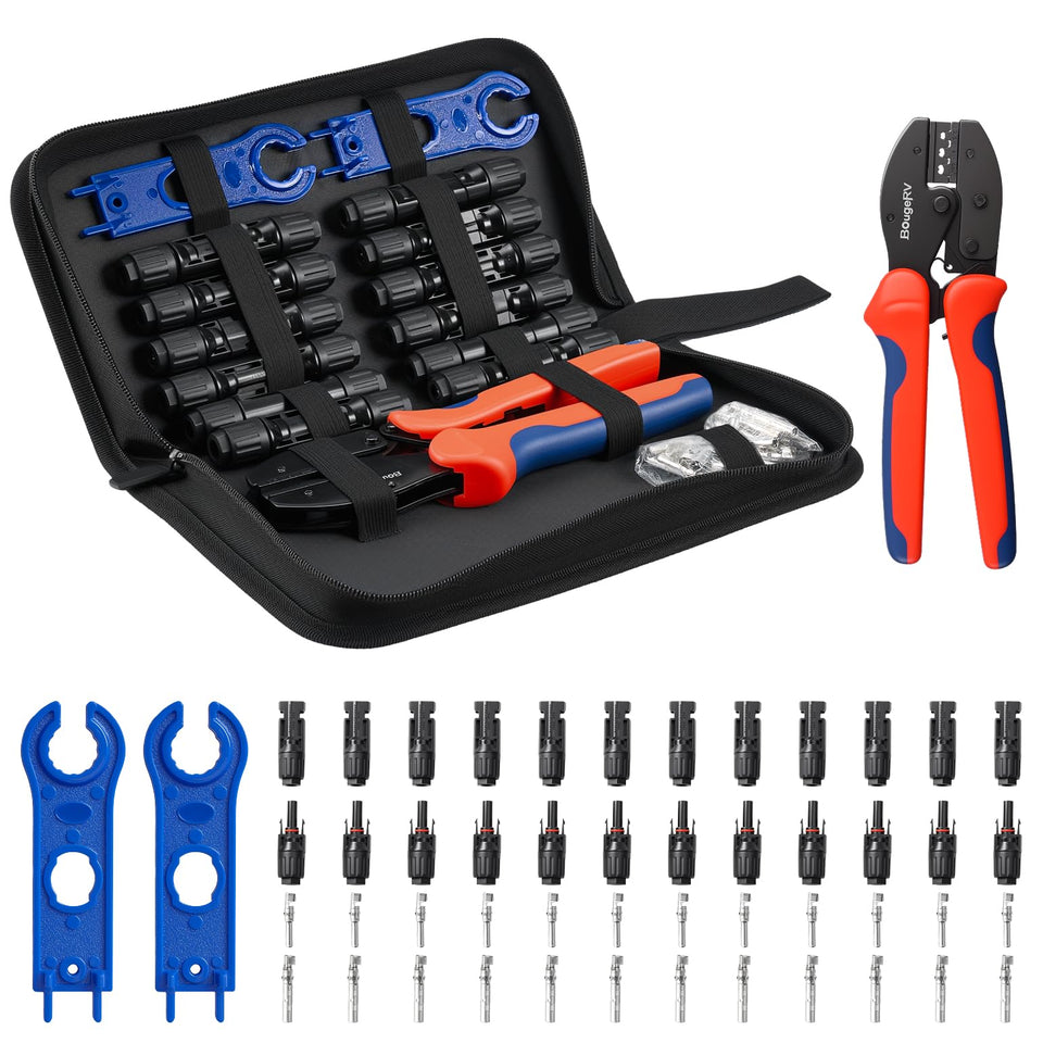 BougeRV solar crimper tool kit shown for quick, reliable PV wiring.