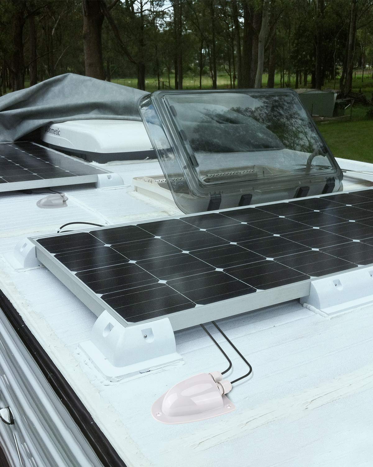 BougeRV solar double gland box, front view, waterproof routing on RV roofs.