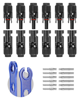 BougeRV solar connectors kit with six male and female pairs for quick panel connections.