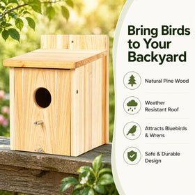 BoughPeace wooden bird house cardinal-nest-box in garden for safe shelter