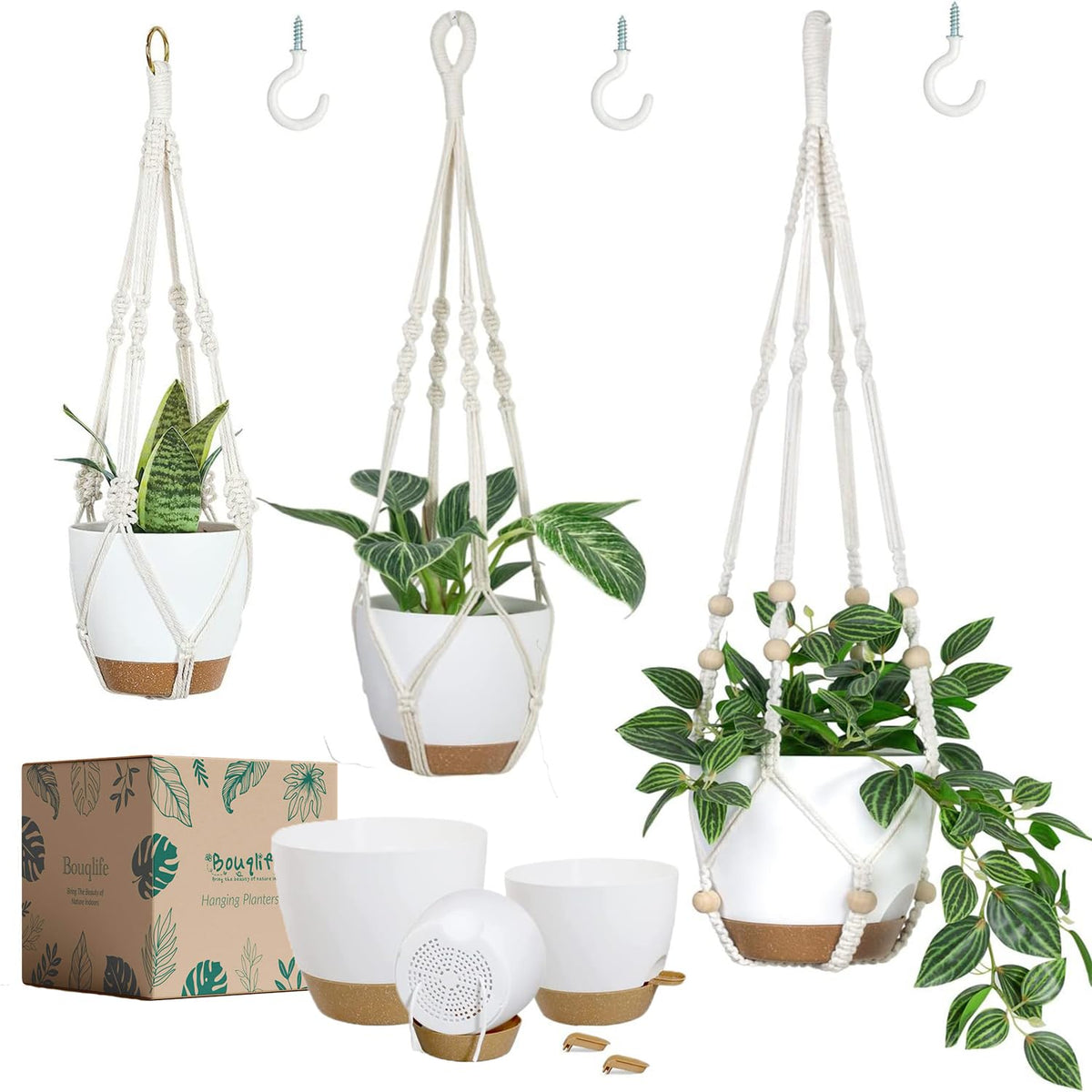 Bouqlife hanging planter with macrame 34in for stylish indoor display and space-saving greenery