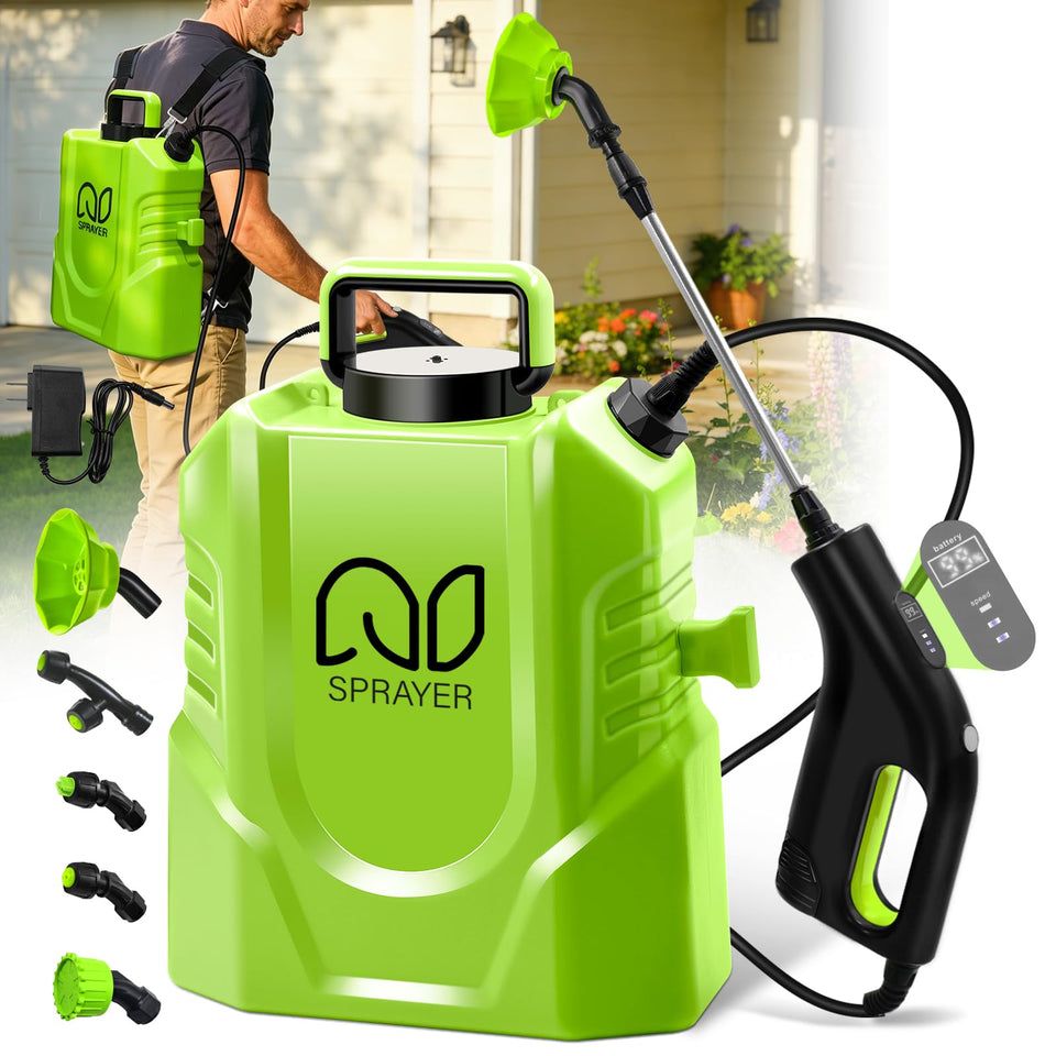 Bourid battery-powered backpack sprayer with telescopic wand reaches high branches for easy spraying