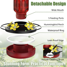 Bourid hummingbird feeder with built-in ant moat protects nectar during feeding.