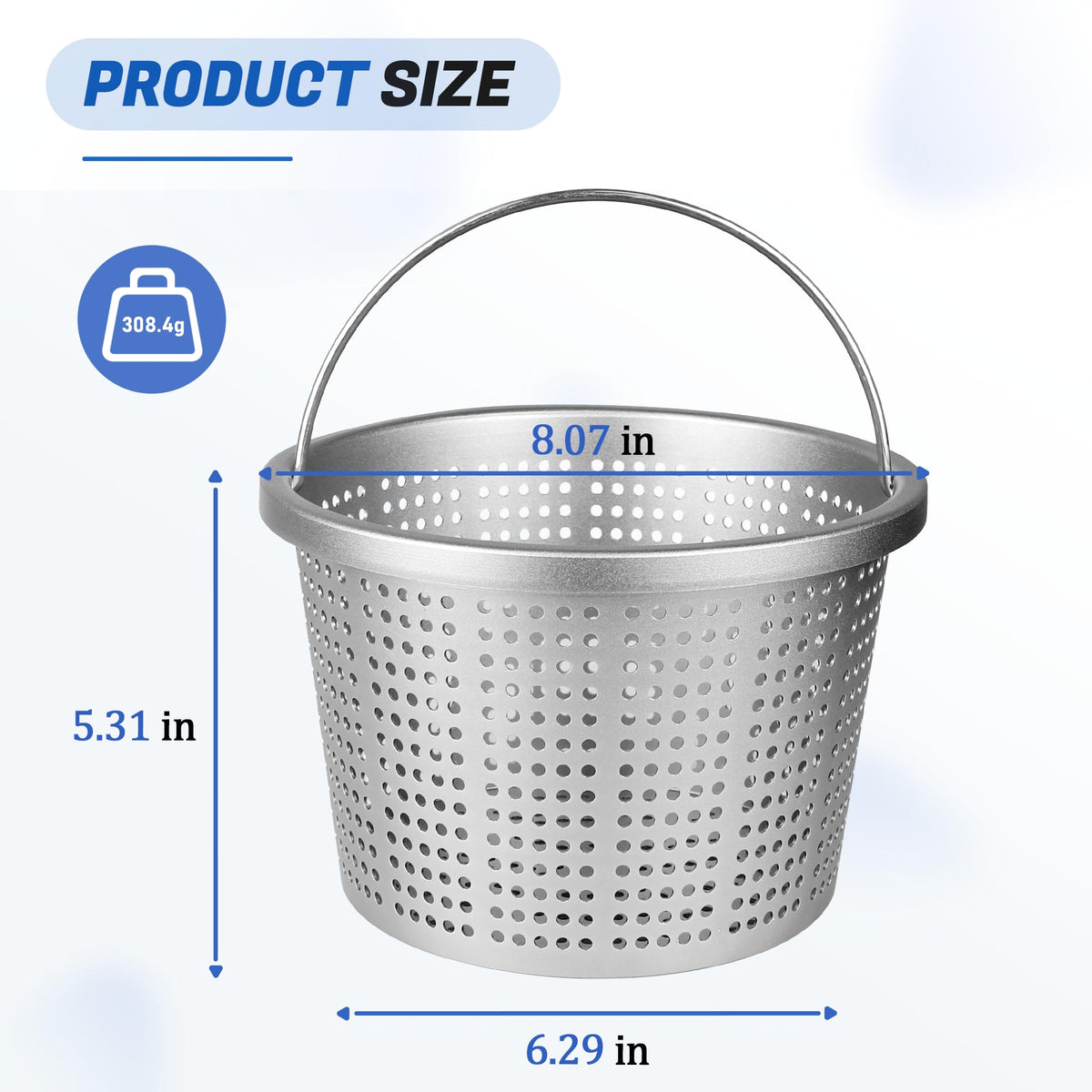 BOUYAO aluminum skimmer basket handle shown for easy lifting and emptying