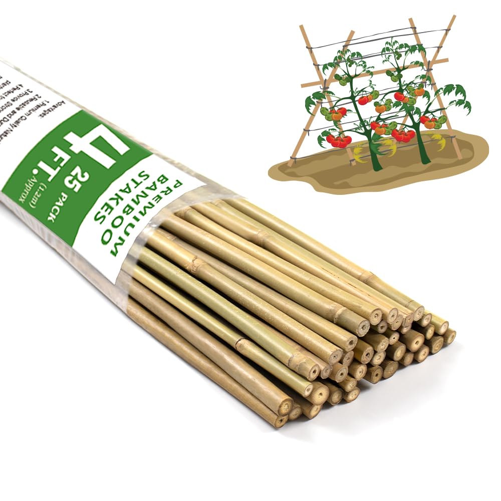 BOVITRO 4ft bamboo stakes in a 25-piece pack for sturdy plant support.