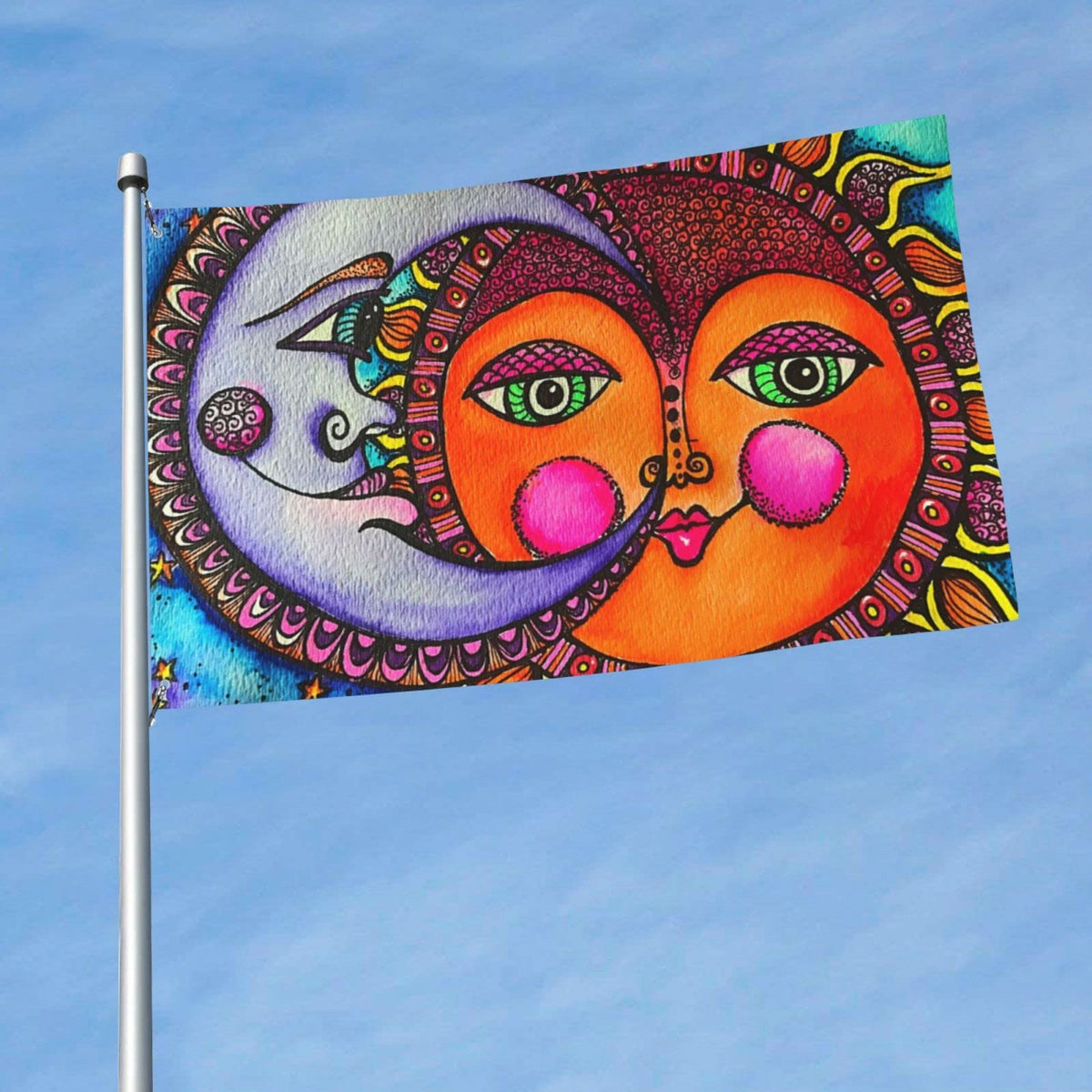 BOXIMIAO sun-moon celestial flag displays vibrant artwork from both sides