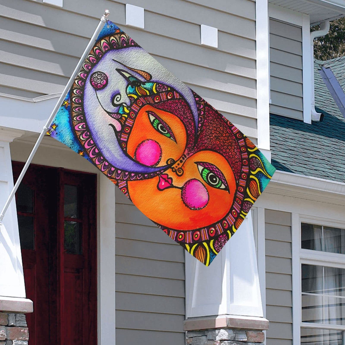 BOXIMIAO sun-moon flag fits standard banners, poles, vines, or deck rails