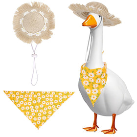 BOXOB Pastoral Goose Outfit with yellow daisy hat enhances patio charm