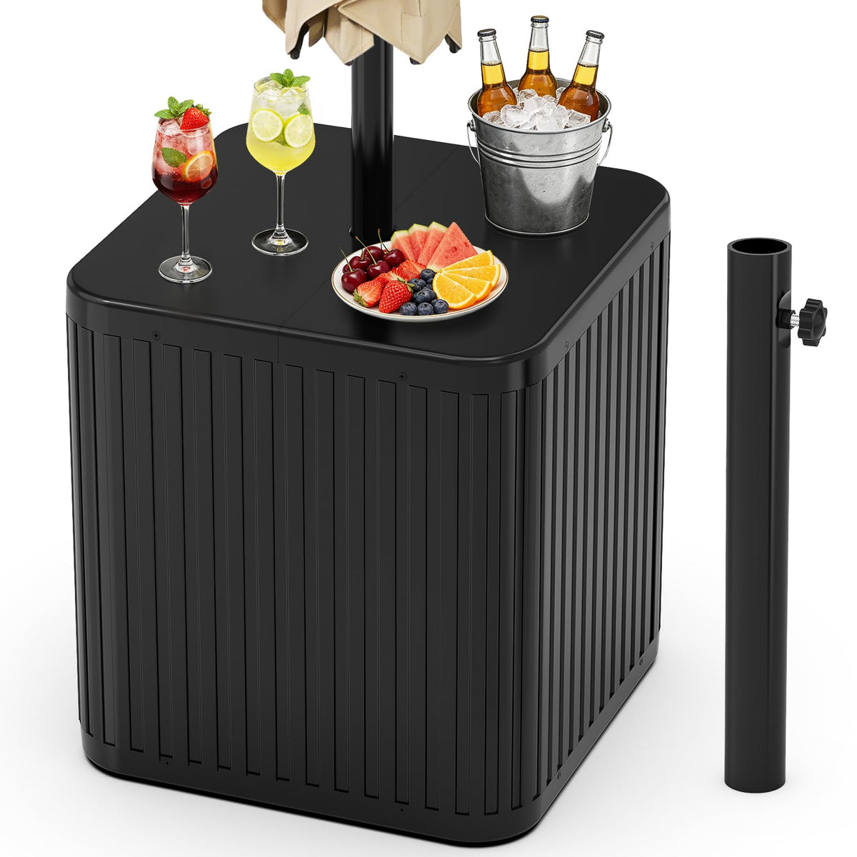 BoYata umbrella side table with hole for stable poolside shade.