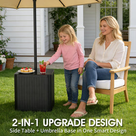 BoYata square patio side table design fits neatly between chairs.