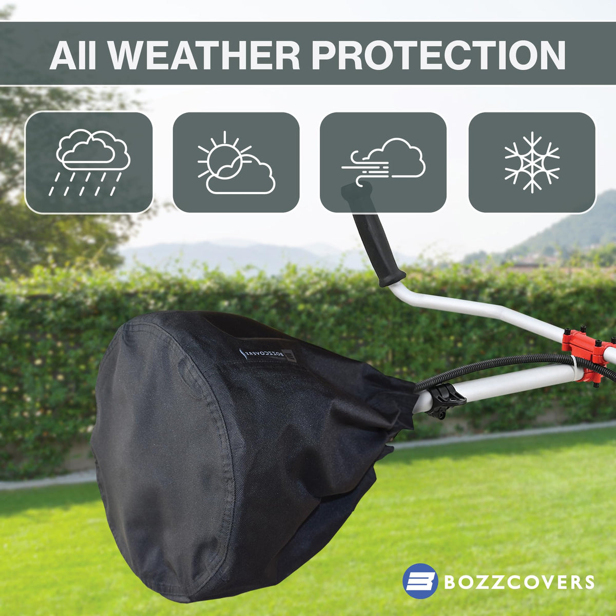 Close-up showing tight-fit cord toggles for windproof coverage by Bozzcovers