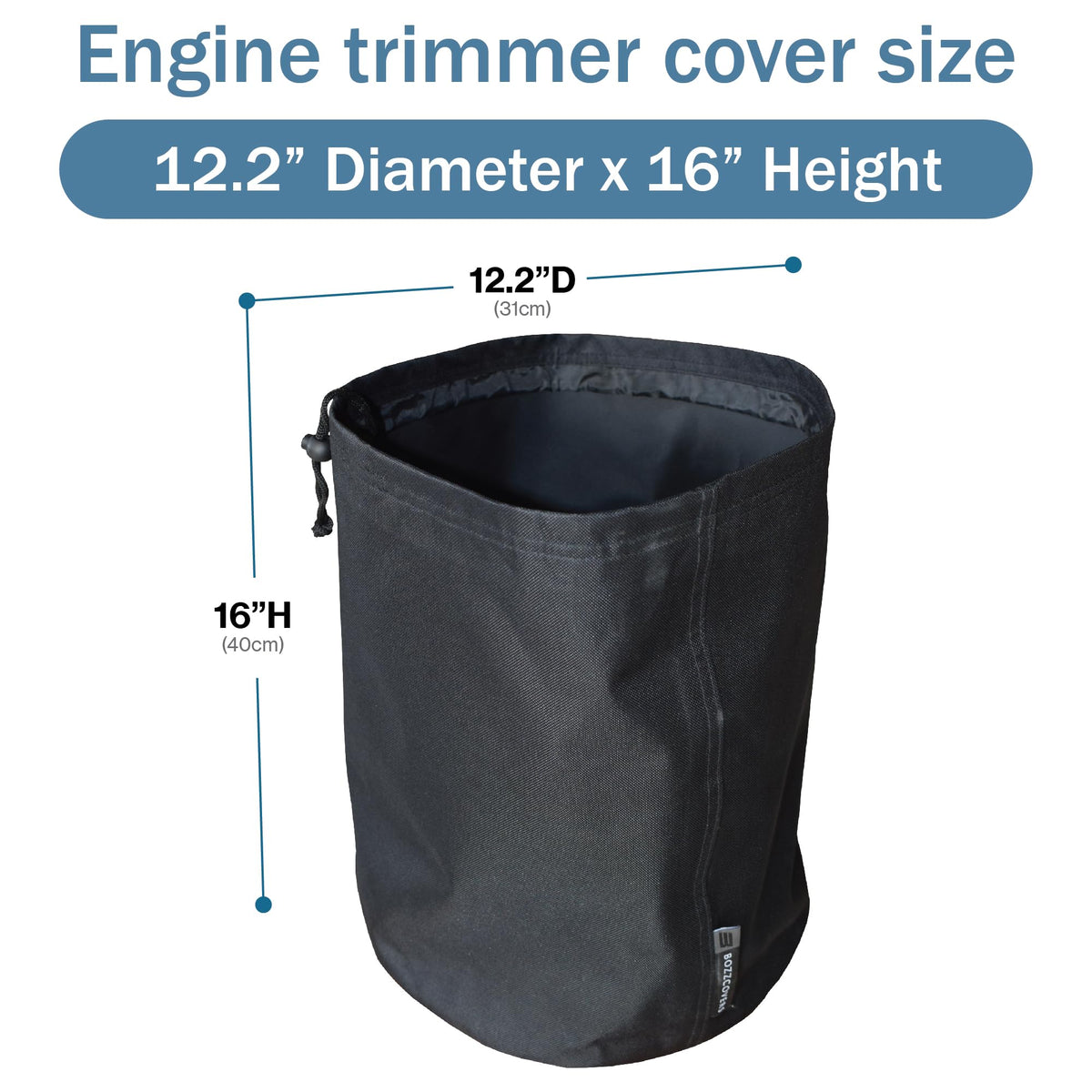 Bozzcovers Trimmer Engine Cover demonstrating universal fit for weed eaters and pole saws