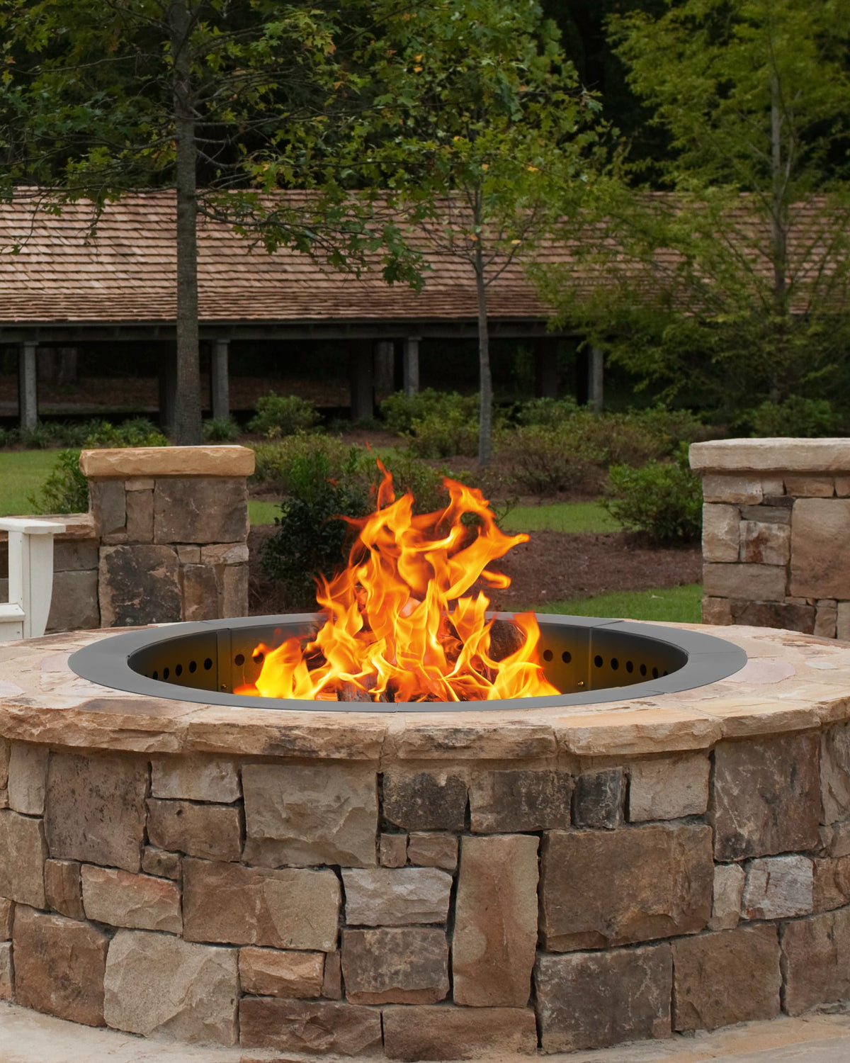 BPS metal fire pit ring inner 30-inch interior for larger flame area