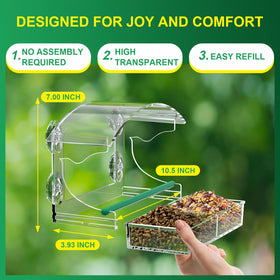 BPYOT window bird feeder with suction cups demonstrates secure mounting on glass surfaces.