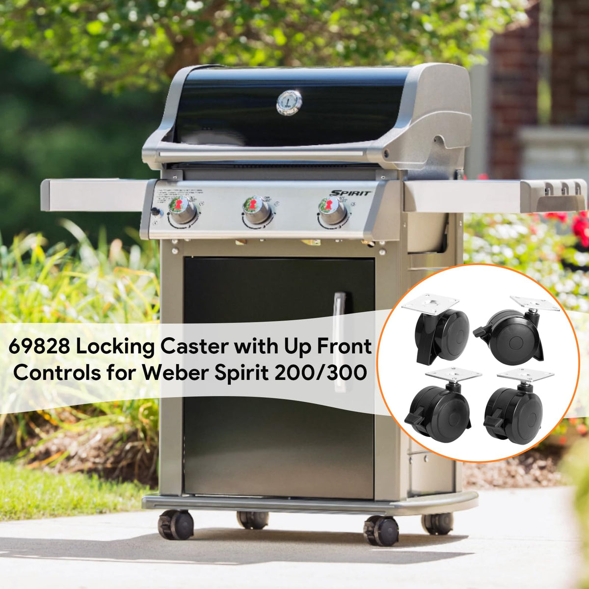 Durable, weather-resistant casters designed for outdoor Weber Spirit grilling.