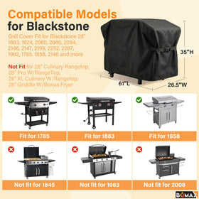 BQMAX griddle cover heavy-duty fabric shields against rain and rust.