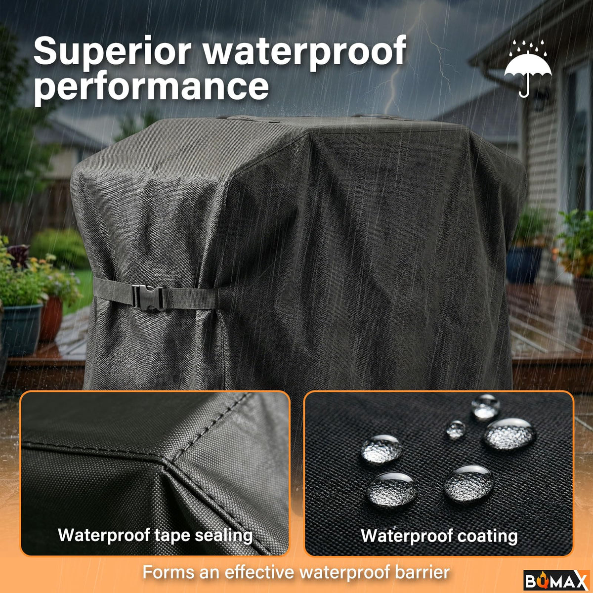 BQMAX griddle cover windproof design keeps secure during outdoor cooking.