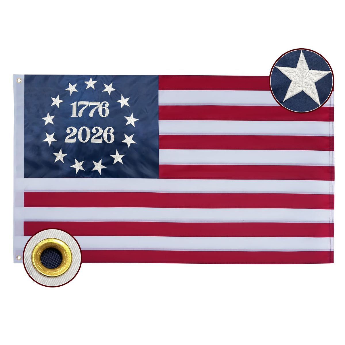 Bradford 1776 Bennington embroidered flag 4x6 for durable outdoor display.