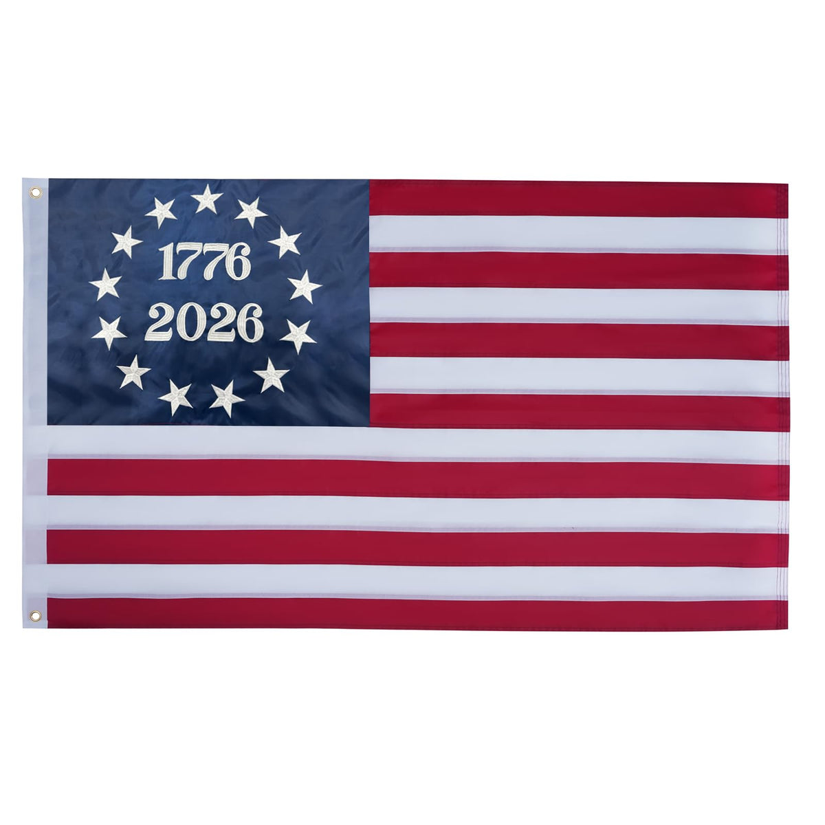 Bradford 1776 Bennington flag embroidery close-up shows durable stitching.