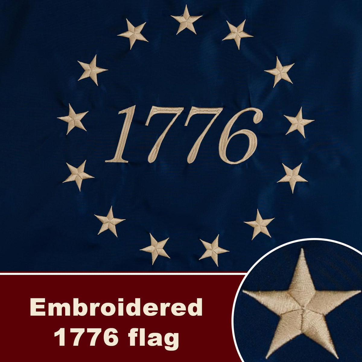 Bradford 1776 flag outdoors with heavy stitching for longevity