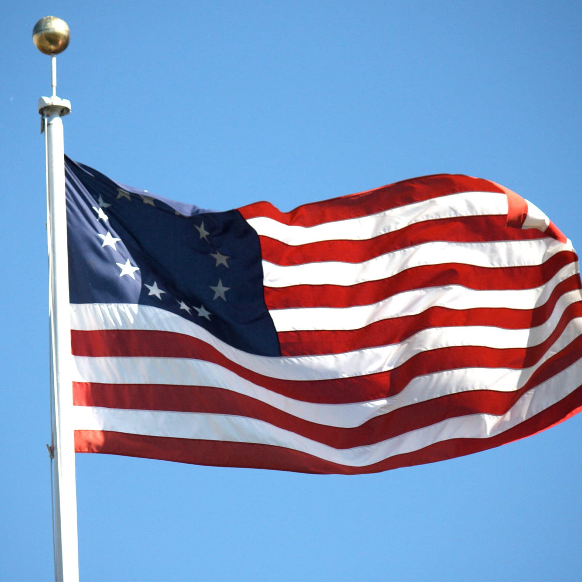 Bradford Betsy Ross flag double-stitched leading edge resists wear.
