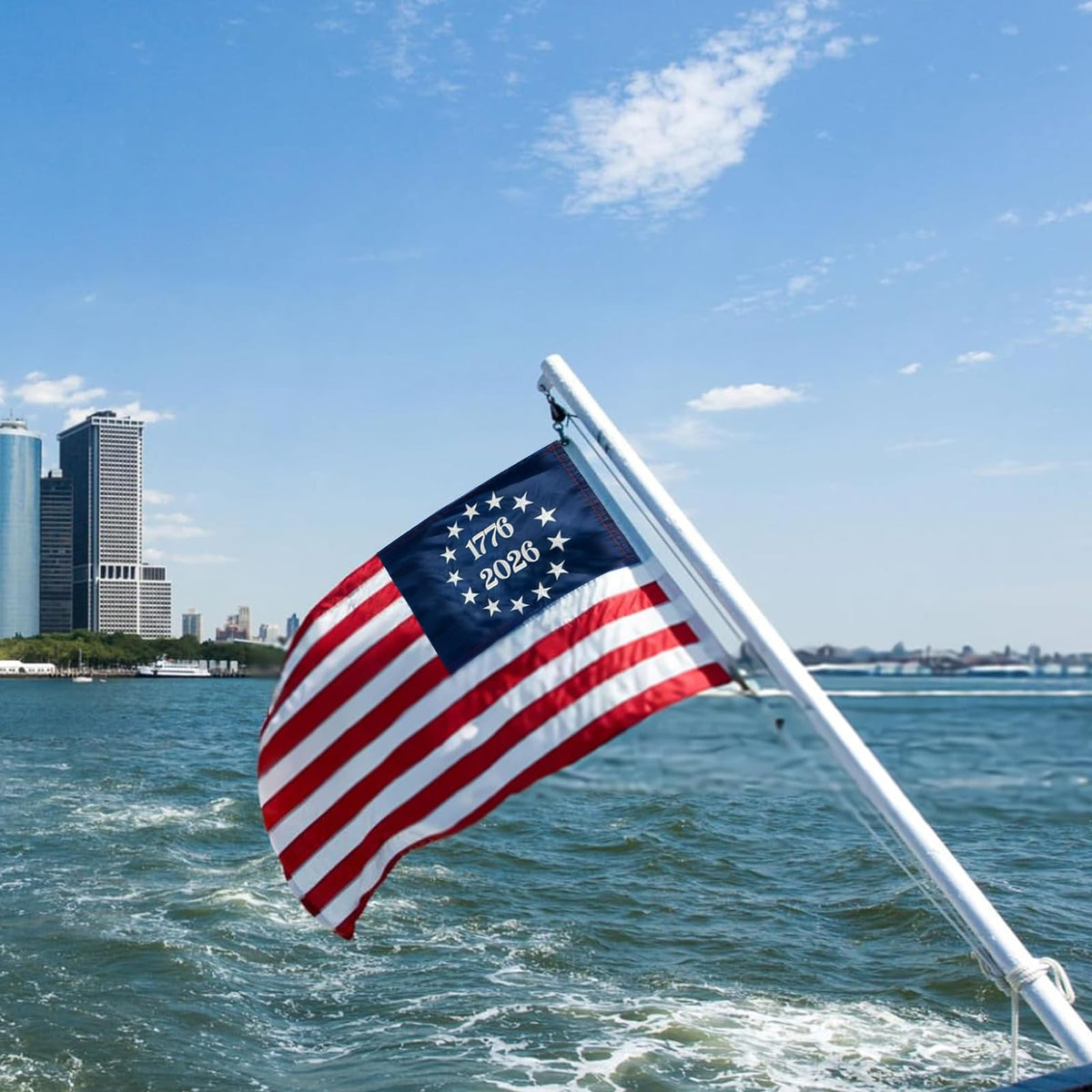 Bradford Betsy Ross embroidered flag close-up for patriotic home decor.